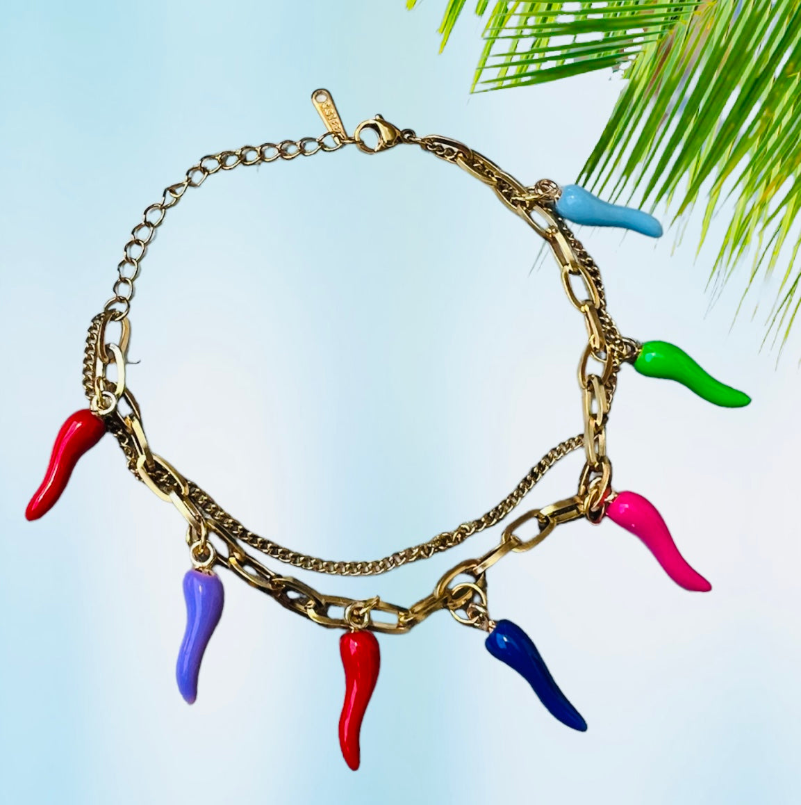 Multi-Color Cornicello Charm BRACELET in Stainless Steel - Made in Italy