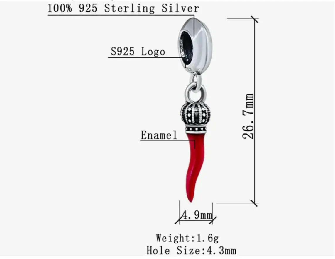 925 Silver Italian Cornicello Charm lo ItalianandmoreCo