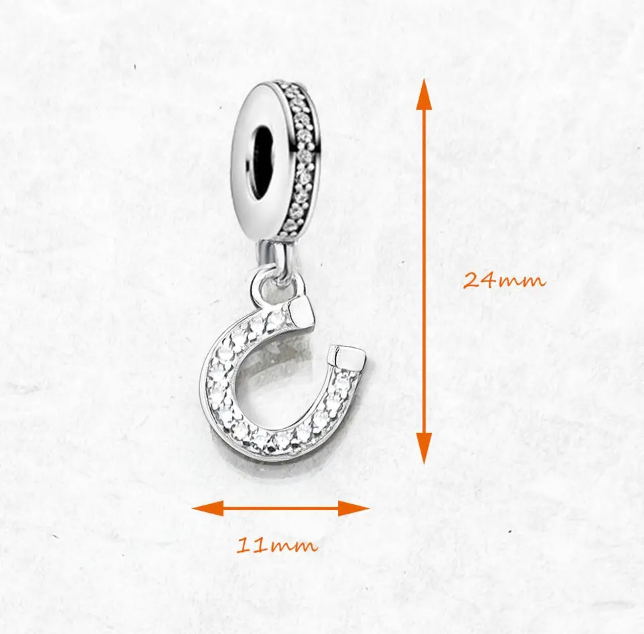 925 Silver Horse Shoe Charm - Good Luck Charm with Sparkling Mini Zirconia Crystals