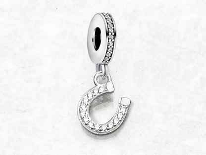 925 Silver Horse Shoe Charm - Good Luck Charm with Sparkling Mini Zirconia Crystals