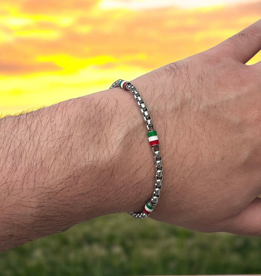 1 EXCLUSIVELY MADE IN ITALY - Stainless Steel Italy Flag Bracelet - Italian Bracelet - Italia Bracelet