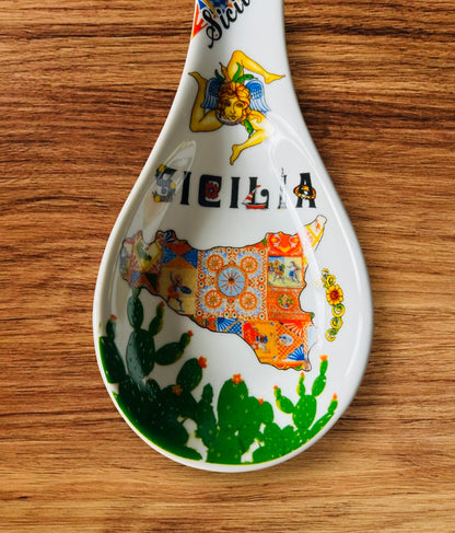 1 Sicilia Ceramic Spoon Rest - Souvenir from Sicilia in Ceramic