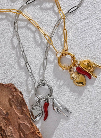 Italian Good Luck Bracelet and/or Necklace in Stainless Steel and Gold Plated.