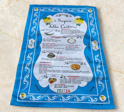 I Sapori Della Costiera Dish Towel - Amalfi Coast Flavours in Sky Blue
