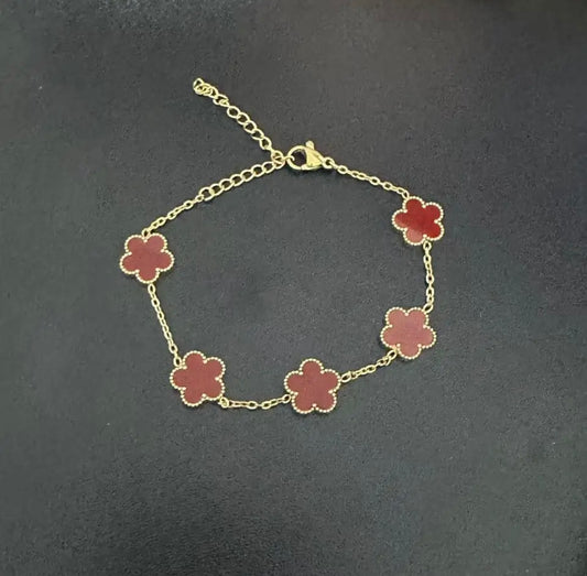 4-Leaf Clover Bracelet in Stainless Steel - Red