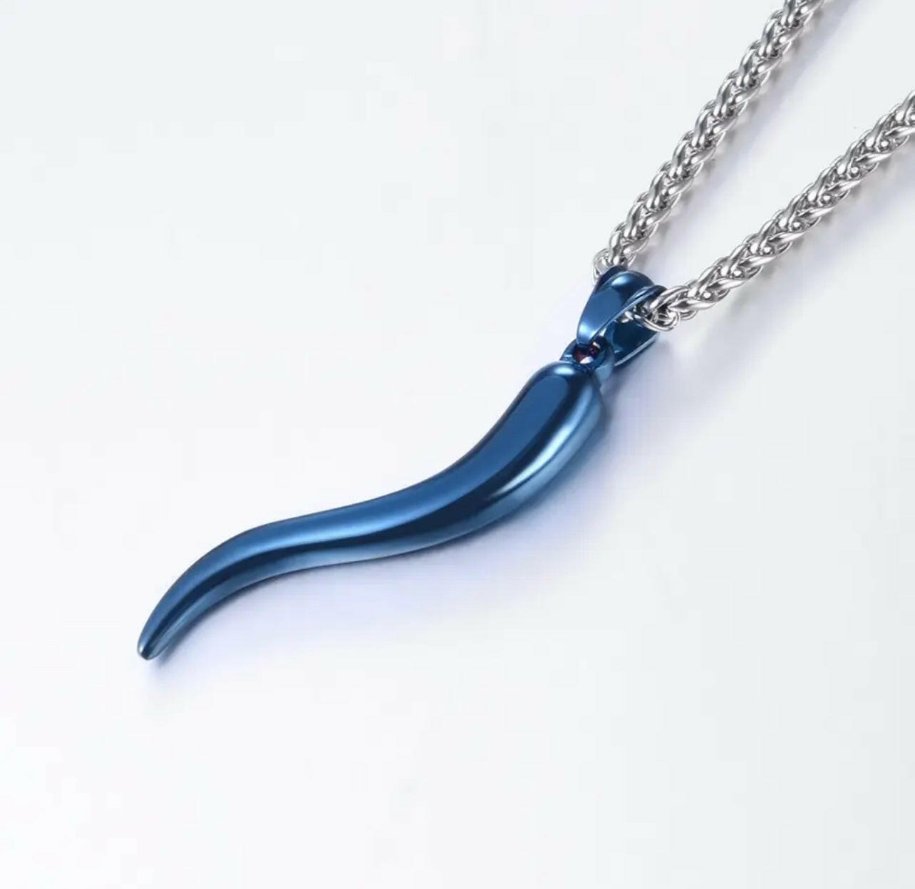 1 Italian Horn Necklace in Blue and Silver.