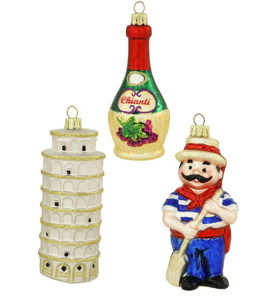 LIMITED EDITION * 3-Pack Italian Glass Christmas Ornaments (Hand-made and Hand-painted).