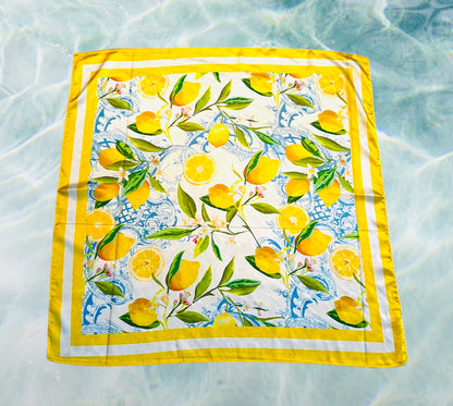 Lemon Foulard in Faux Silk - 27 X 27 inches