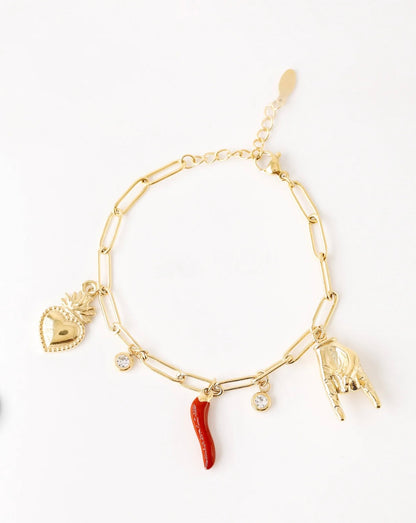 Italian Good Luck Bracelet and/or Necklace in Stainless Steel and Gold Plated.