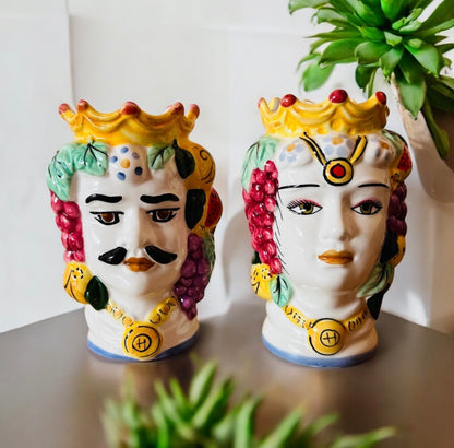 Coppia Testa di Moro in Ceramic Couple - Sicilian Head (Both heads included) - HAND-PAINTED