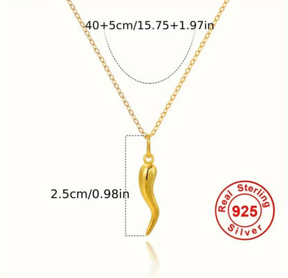 18K Gold Plated Cornicello Necklace in 925 Silver