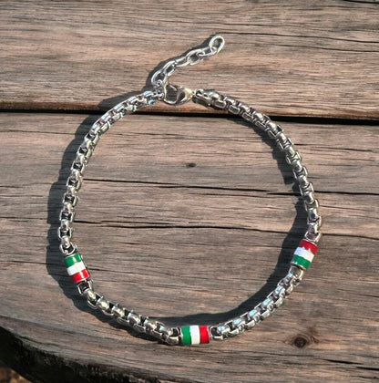 1 EXCLUSIVELY MADE IN ITALY - Stainless Steel Italy Flag Bracelet - Italian Bracelet - Italia Bracelet