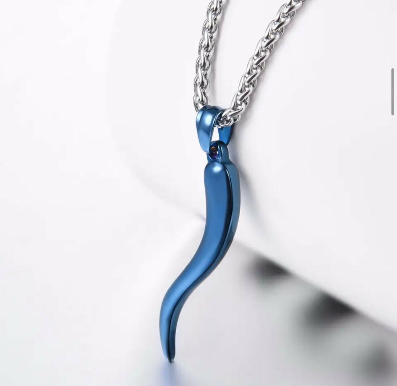 1 Italian Horn Necklace in Blue and Silver.