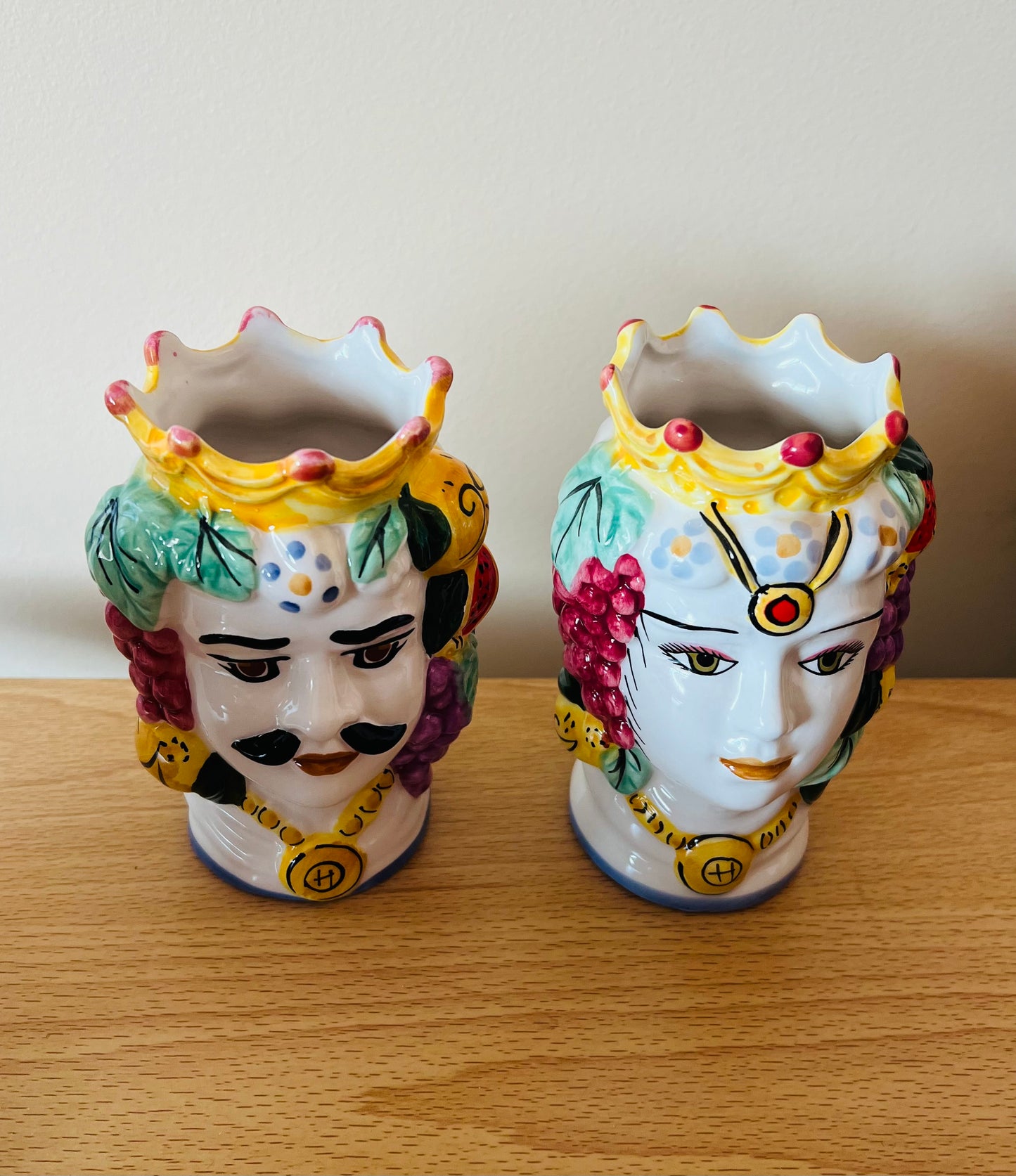 Coppia Testa di Moro in Ceramic Couple - Sicilian Head (Both heads included) - HAND-PAINTED