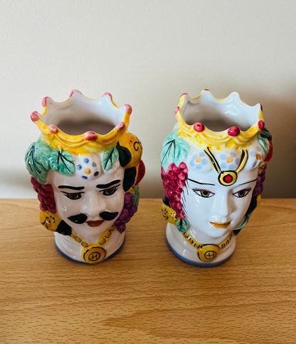 Coppia Testa di Moro in Ceramic Couple - Sicilian Head (Both heads included) - HAND-PAINTED