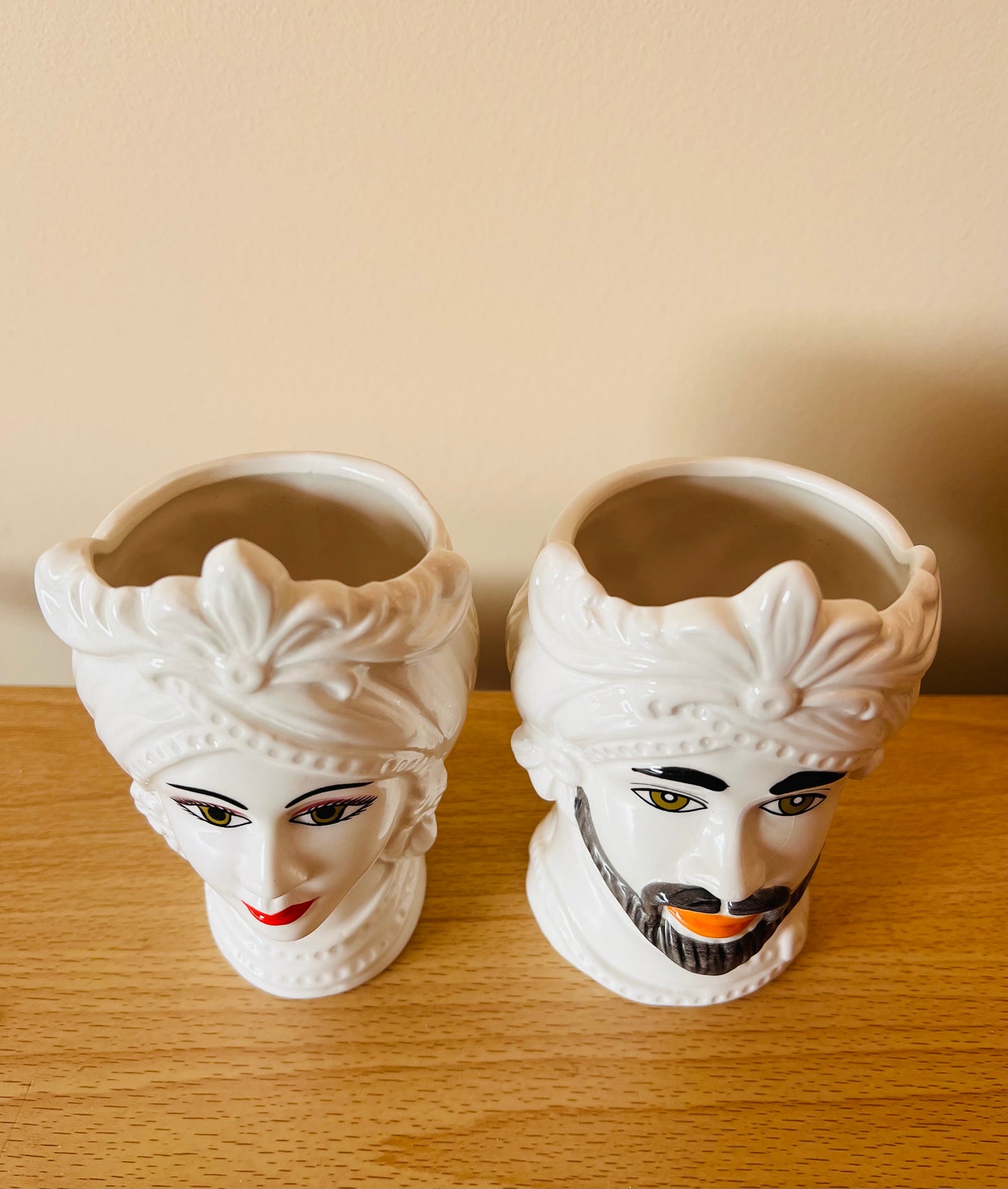 Coppia Testa di Moro in Ceramic Couple - Sicilian Head (Both heads included) - HAND-PAINTED