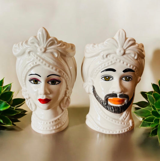 Coppia Testa di Moro in Ceramic Couple - Sicilian Head (Both heads included) - HAND-PAINTED