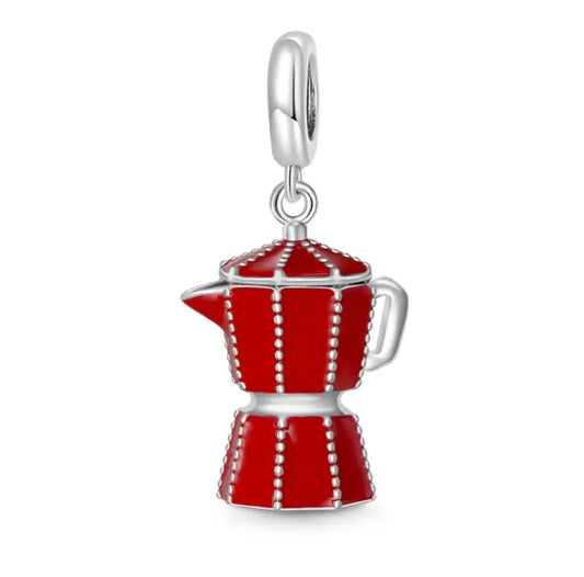 925 Red Moka Pot Coffee Charm