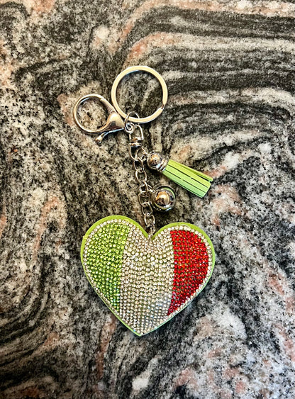 Italian Rhinestone Heart Keychain 💚🤍❤️.