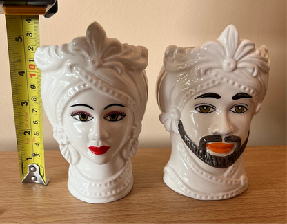 Coppia Testa di Moro in Ceramic Couple - Sicilian Head (Both heads included) - HAND-PAINTED