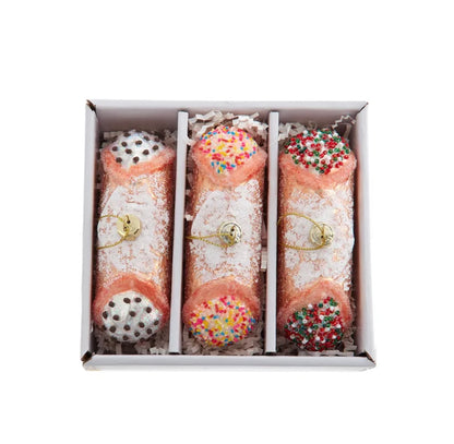 3-Pack Italian Cannoli Ornaments, 3-Piece Box (Made of Glass) - Italian Cannolo Ornaments