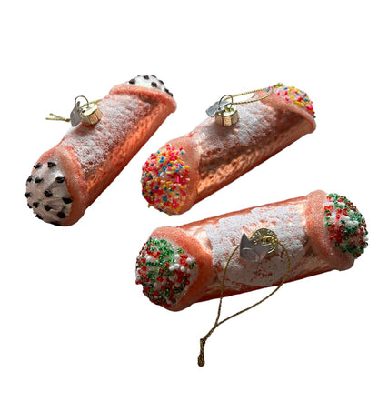 3-Pack Italian Cannoli Ornaments, 3-Piece Box (Made of Glass) - Italian Cannolo Ornaments