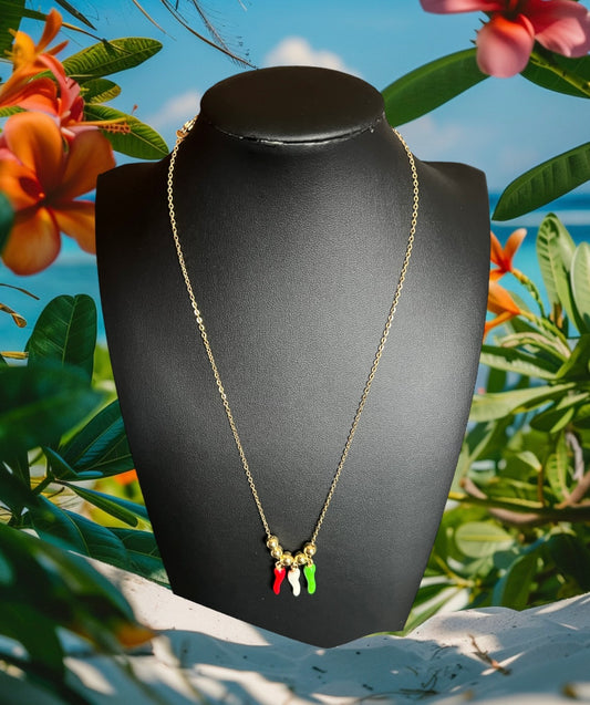 Green White Red Cornicello Necklace in Stainless Steel