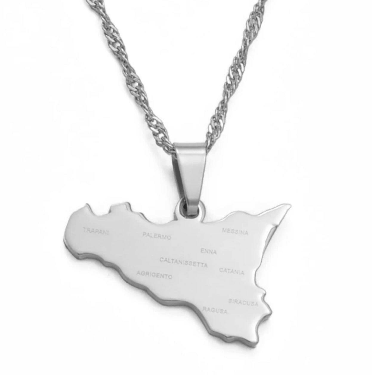 Sicilian Necklace in Stainless Steel with Sicilian Cities.