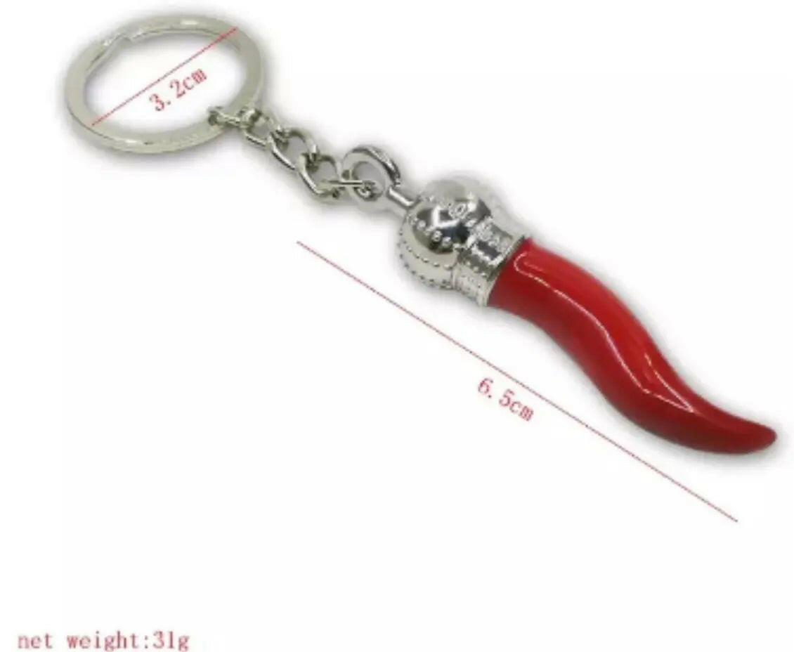 1 Italian Large Cornicello Keychain - Italian Red Horn - Italian Horn Keychain Italian Shop